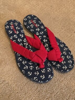 Women's Size 10 Anchor Print Sandals with Red Knotted Straps Tidewater